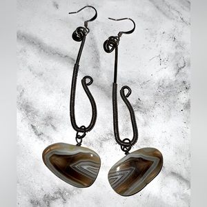 Unique Sterling Silver Dangle Earrings w/ Pretty Botswanan Agate